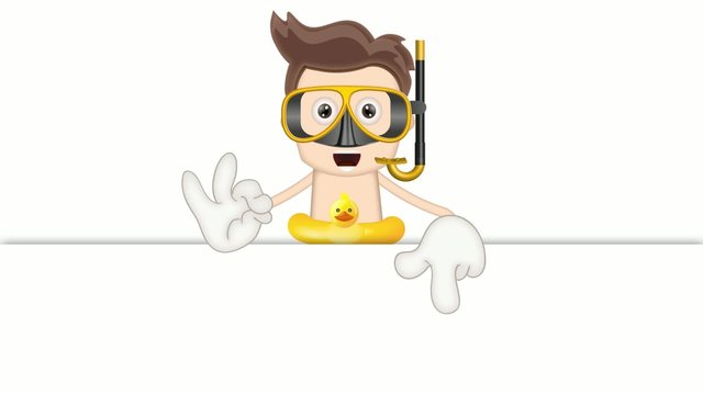 Ben Boy Funny diver with swim ring cartoon illustration