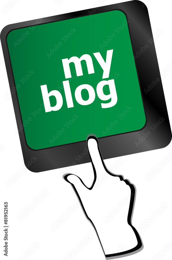 Poster my blog button on the keyboard key close-up, keyboard keys