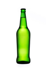 Green beer bottle isolated on white