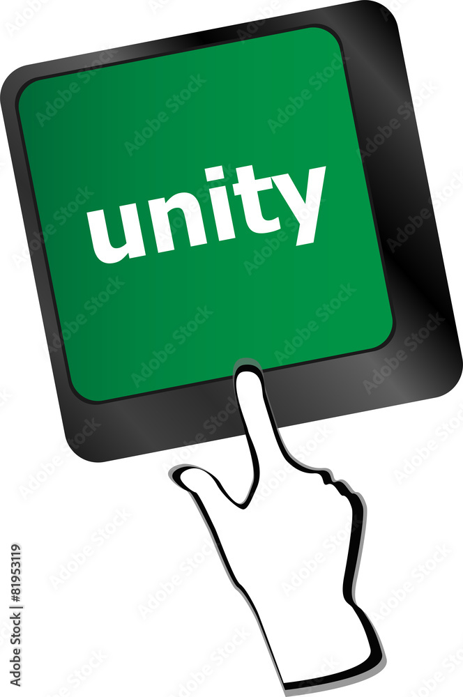 Poster unity word on computer keyboard pc key vector