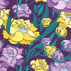 Purple and Yellow Peony Vector Pattern