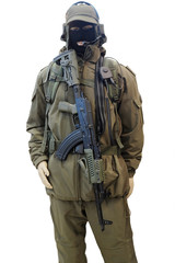 mannequin in military ammunition isolated