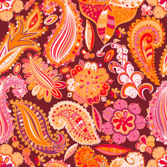 Vintage floral motif ethnic seamless background.