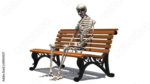 "skeleton sitting on Park bench - separated on white ...