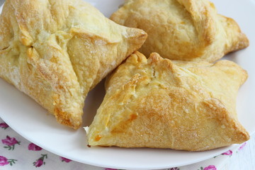 Tasty puff pastry with apple  on plate