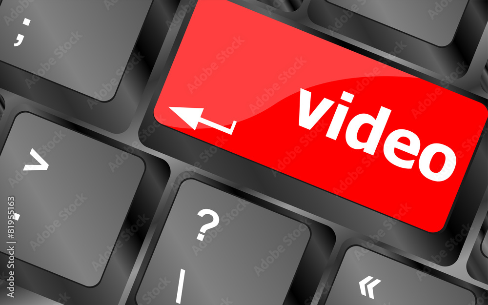 Poster computer keyboard with video key - technology background vector