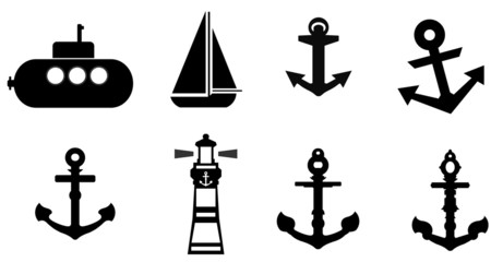 Activités nautiques et ancres en 8 icônes