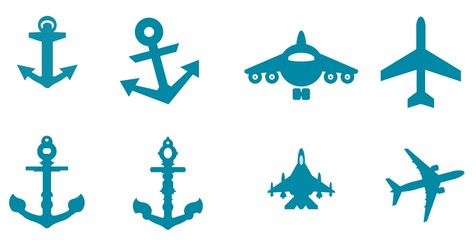 Ancres et transports aériens en 8 icônes	