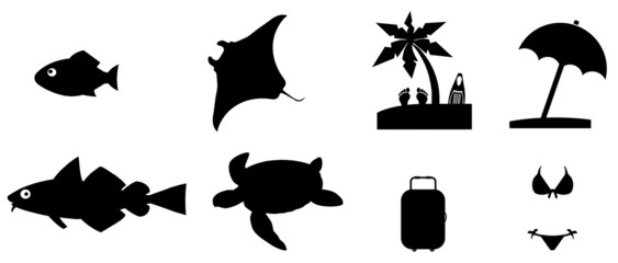 Poissons, vacances et plage en 8 icônes © Atlantis