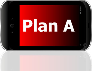 plan a word on smart mobile phone with blue screen vector