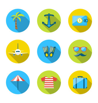 Set flat icons of traveling, tourism and journey objects, modern