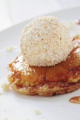 plated pineapple tarte tatin dessert