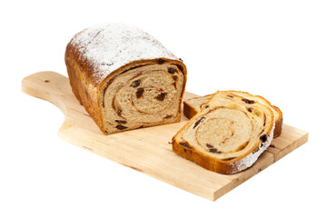 Cinnamon Raisin Bread on a white background. Selective focus.