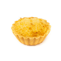 Lemon Coconut Tartlets on white background. Shallow dof