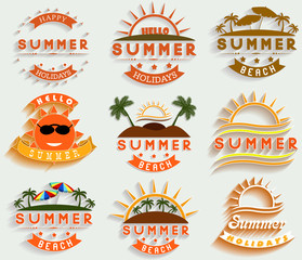 Retro summer holidays  labels and signs