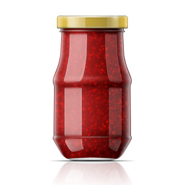 Jar with raspberry jam.