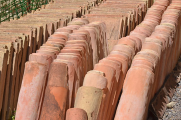 Ancient roman roof tiles at Pompeii