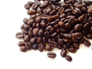 Brown coffee beans isolated on white background