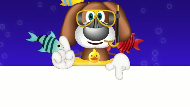 Doby Dog Diver swimring funny cartoon illustration