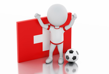 3d white people with Switzerland flag and soccer ball.