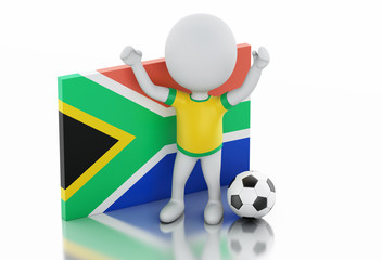 3d white people with South Africa flag and soccer ball.