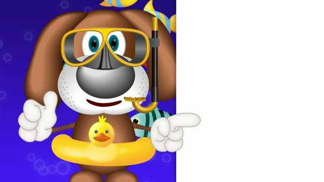 Doby Dog Diver swimring funny cartoon illustration