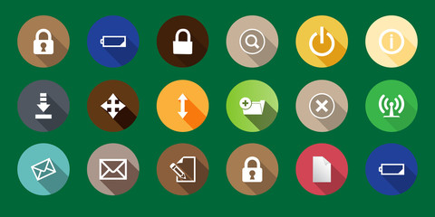 set of computer icons in a flat design. long shadows
