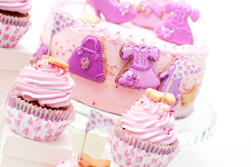 pink and violet girl's birthday cake