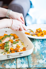 Salmon dish with parsley pesto