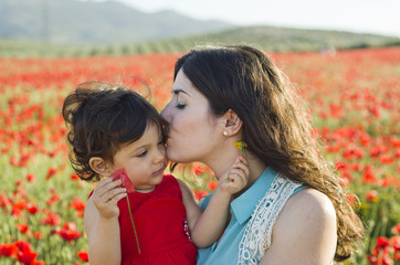 Spring motherhood at sunset