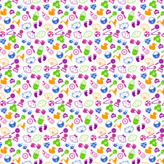 Pattern with babies faces and toys.