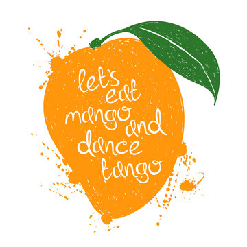 Illustration of isolated orange mango fruit silhouette.