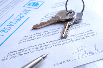 Mortgage contract signed closeup