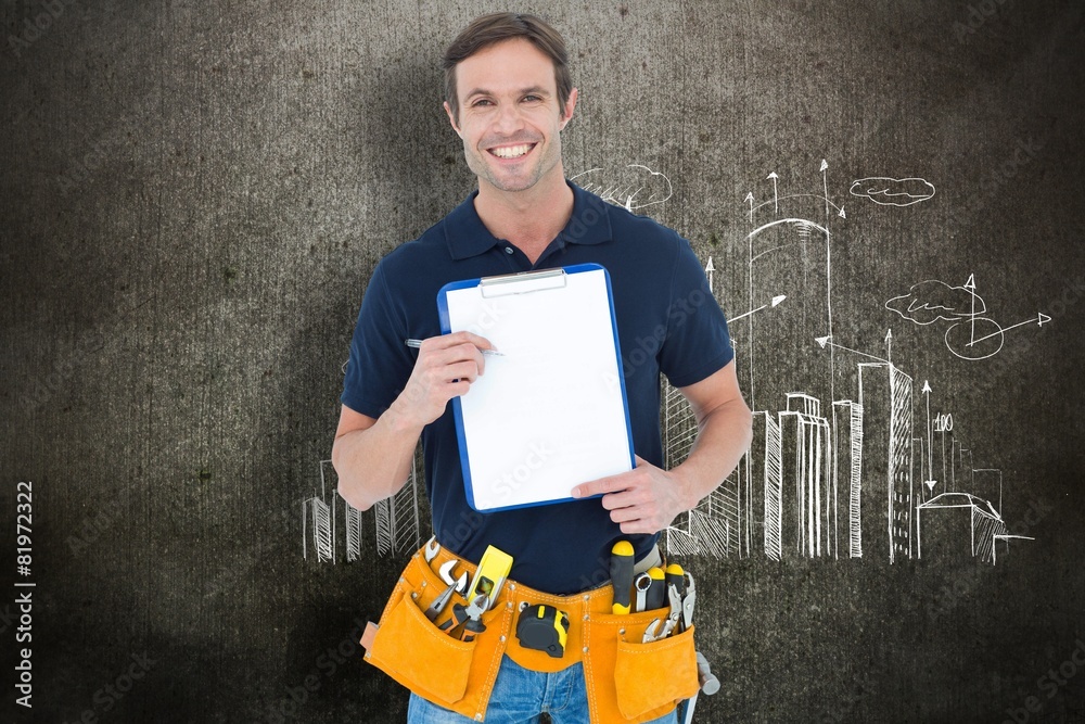 Aufkleber composite image of carpenter showing blank clipboard