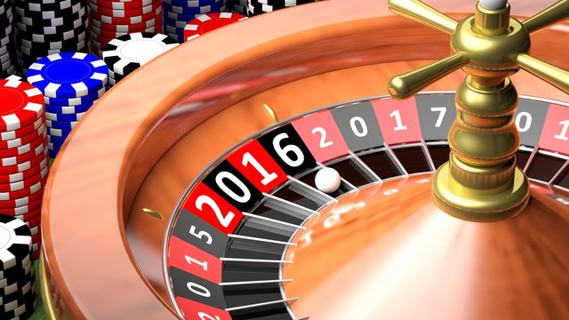3D closeup of casino roulette with New year 2016