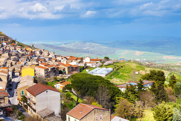 Fototapeta na wymiar above view of Aidone town in Sicily in spring