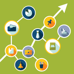 Flat concept, set modern design with shadow office icons