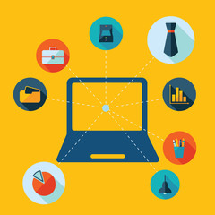 Flat concept, set modern design with shadow office icons