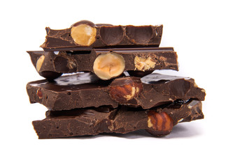 chocolate with nuts in stack isolated on a white background
