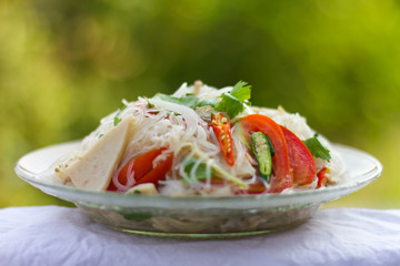 Blurred glass noodle salad