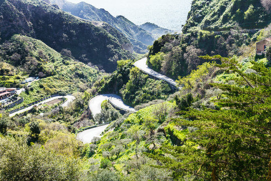 mountain road to Savoca town in Sicily