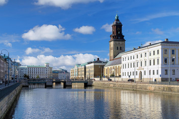 Big Harbor Canal and Christina Church in Gothenburg, Sweden - obrazy, fototapety, plakaty
