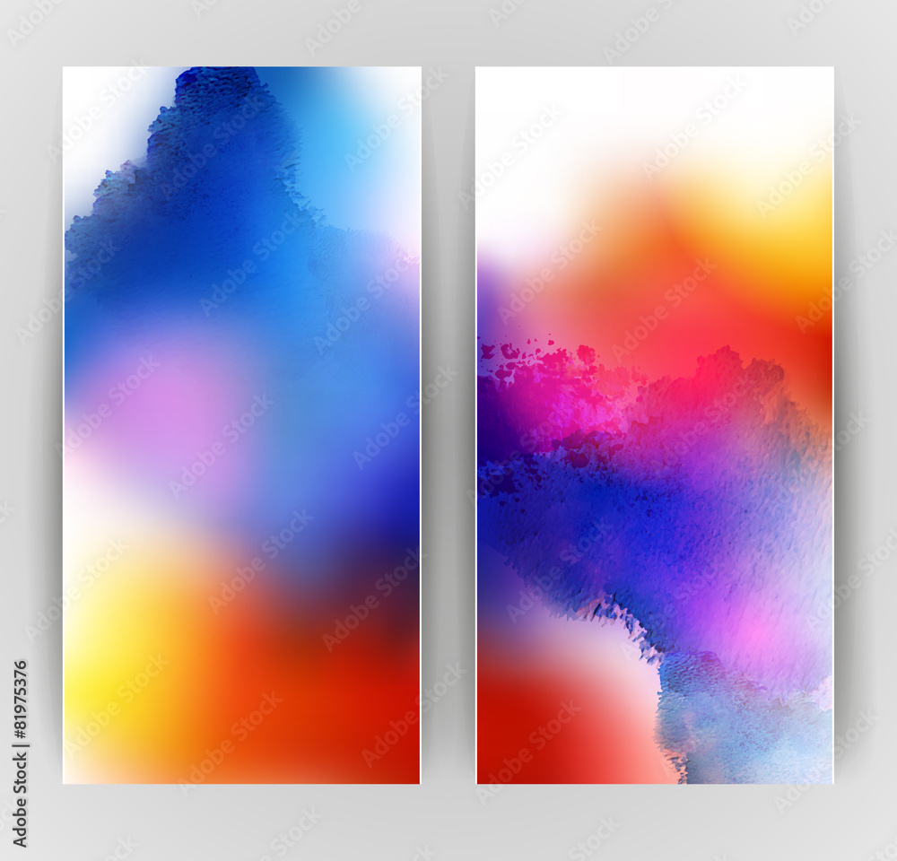 Poster set of two banners, abstract headers with bright blots