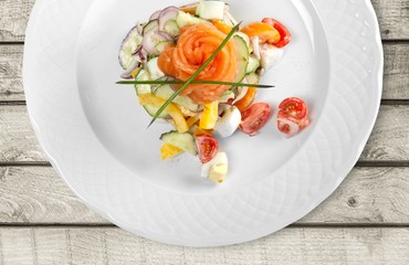 Salmon. Salmon Tartar over White Background. Gourmet Food