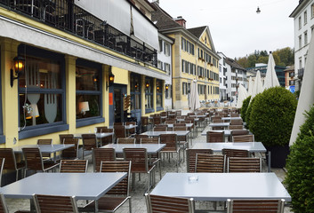 Sidewalk cafe in the Swiss town