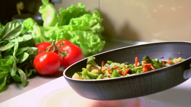 Cooking Vegetables. Frying Pan