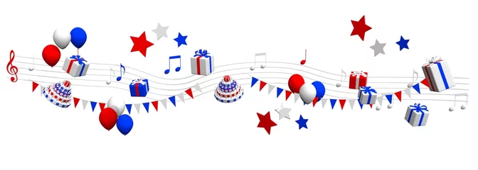 Fototapeten Muziek feest met cadeaus en confetti in America © emieldelange