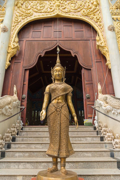 Bronze carving standing dava statue at the front of temple