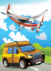 Obraz na płótnie Canvas The car and the flying machine - illustration