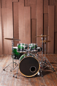 Drums on wooden background